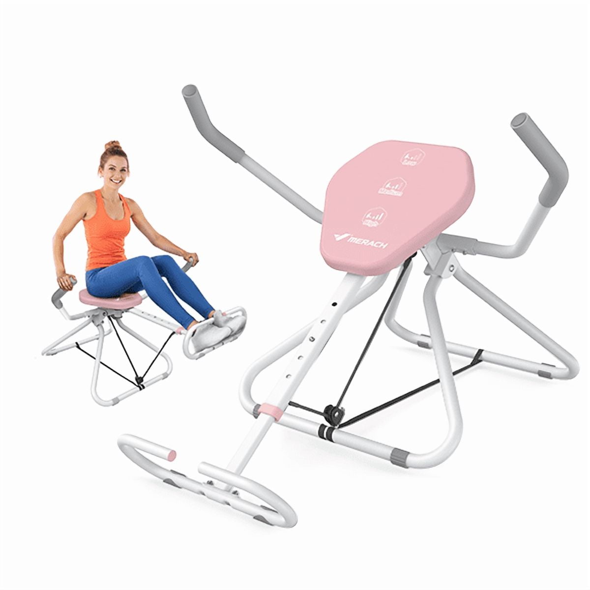 MERACH Ab Machine Foldable Core Trainer with Adjustable Resistance, Sit-Up Equipment for Home Gym, White and Pink