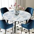 thumbnail image 5 of Elastic Fitted Round Tablecloth, Blue Grey Coastal Waterproof Stretch Table Cover for 55"-60" Tables, Sea Turtle Nautical Coral Summer Beach Washable Outdoor Tablecloths for Patio, Picnic, Camping, 5 of 9