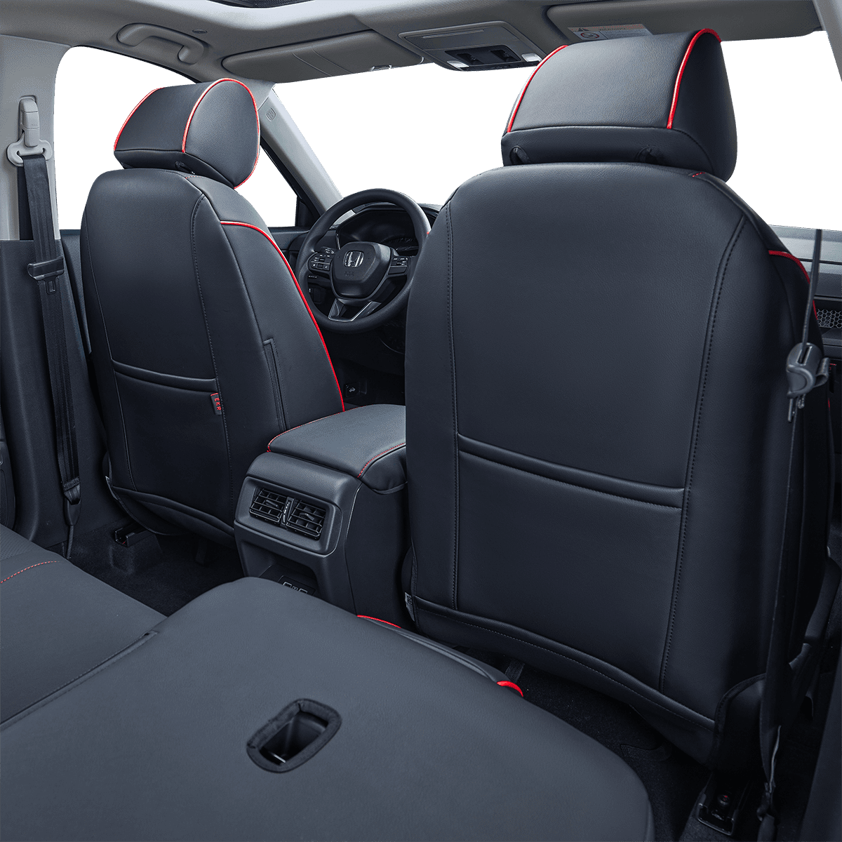 EKR CRV Seat Covers Custom Fit for Honda CRV 2015 2016 Full Set Car Seat Cover for SUV, Leather Truck Seat Protectors,Faux Leather(Black with Red Trim)