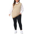 thumbnail image 2 of Agnes Orinda Women's Plus Size Houndstooth V Neck Vest Sweaters 3X Brown, 2 of 5