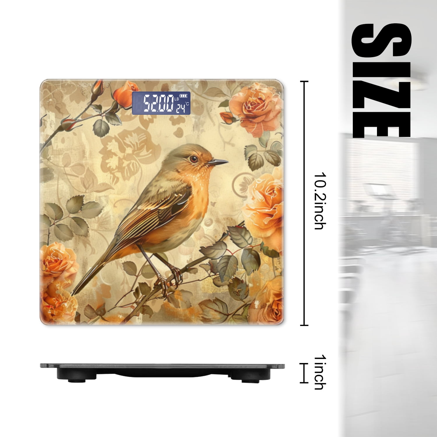 High Precision Body Weight Scale Smart Bathroom Scales with Large LCD Display(400lbs),Decorative for Bedroom-Beautiful Bird In The Center Of Roses