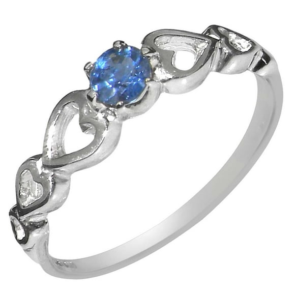 LBG British Made 9ct White Gold Natural Sapphire Womens Solitaire Ring - 33 size options - Size 10