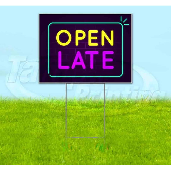 Neon Brick Open Late (18" x 24") Yard Sign, Includes Metal Step Stake