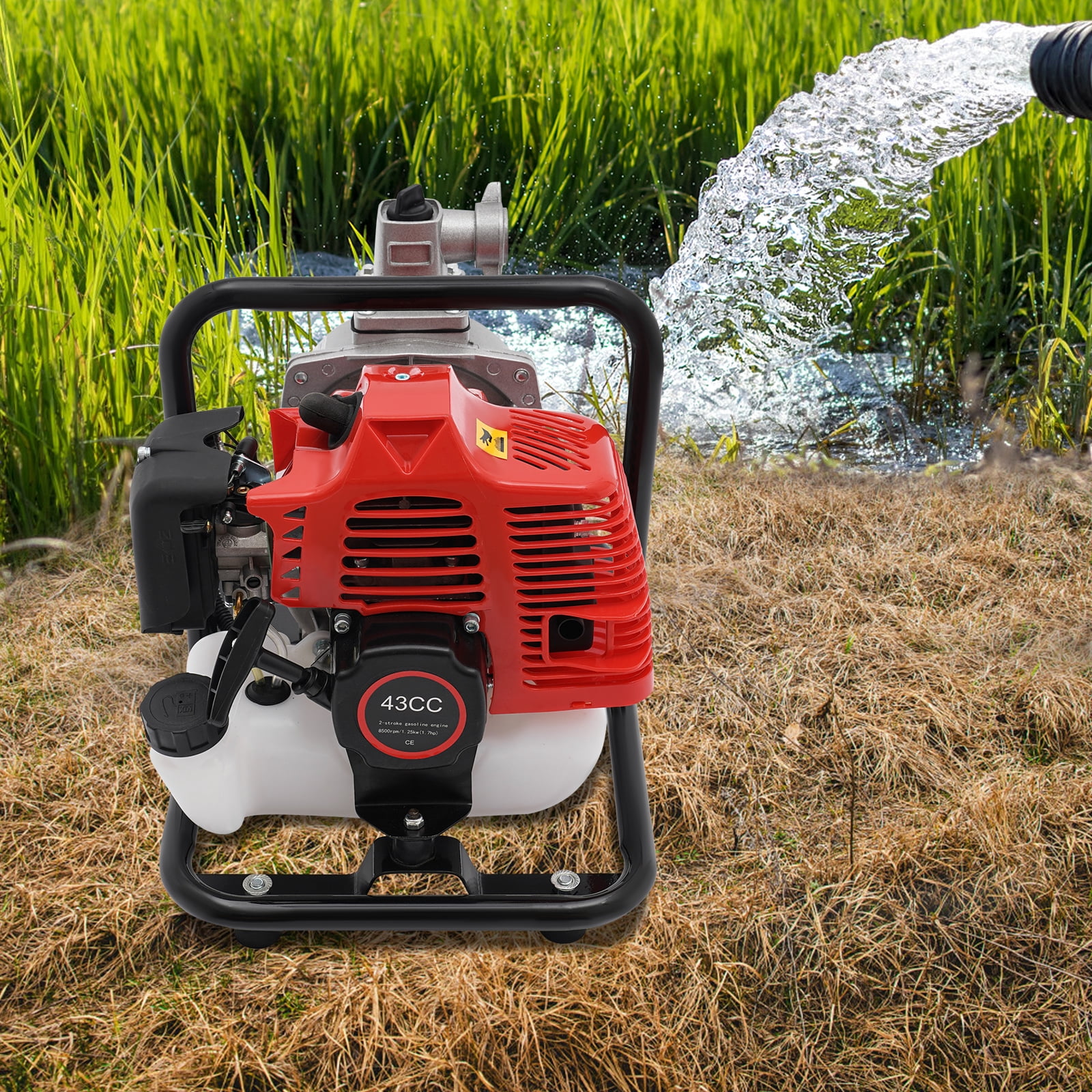 2-Stroke Gasoline Engine Water Pump Single Cylinder 43cc Water Transfer Pump 1.25 Kw/1.7hp 35.66 Gallons/Min 8500rpm for Irrigation Landscaping Urban Maintenance