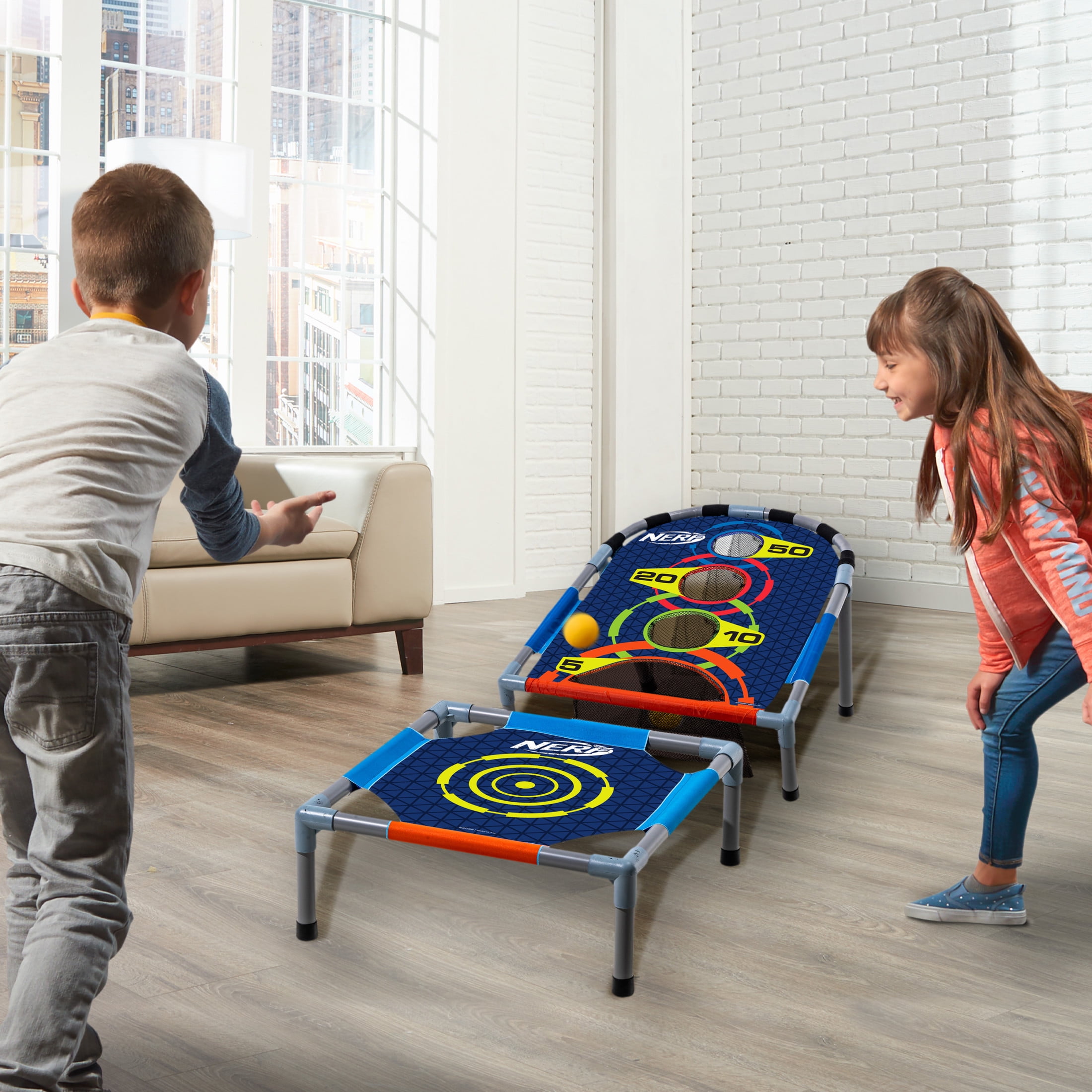 NERF Kids Bounce N Score Target Toss Game Set - Foam Ball Bouncing Target Game for Kids Ages 6+ - (6) Balls and (1) Scoring Target Included