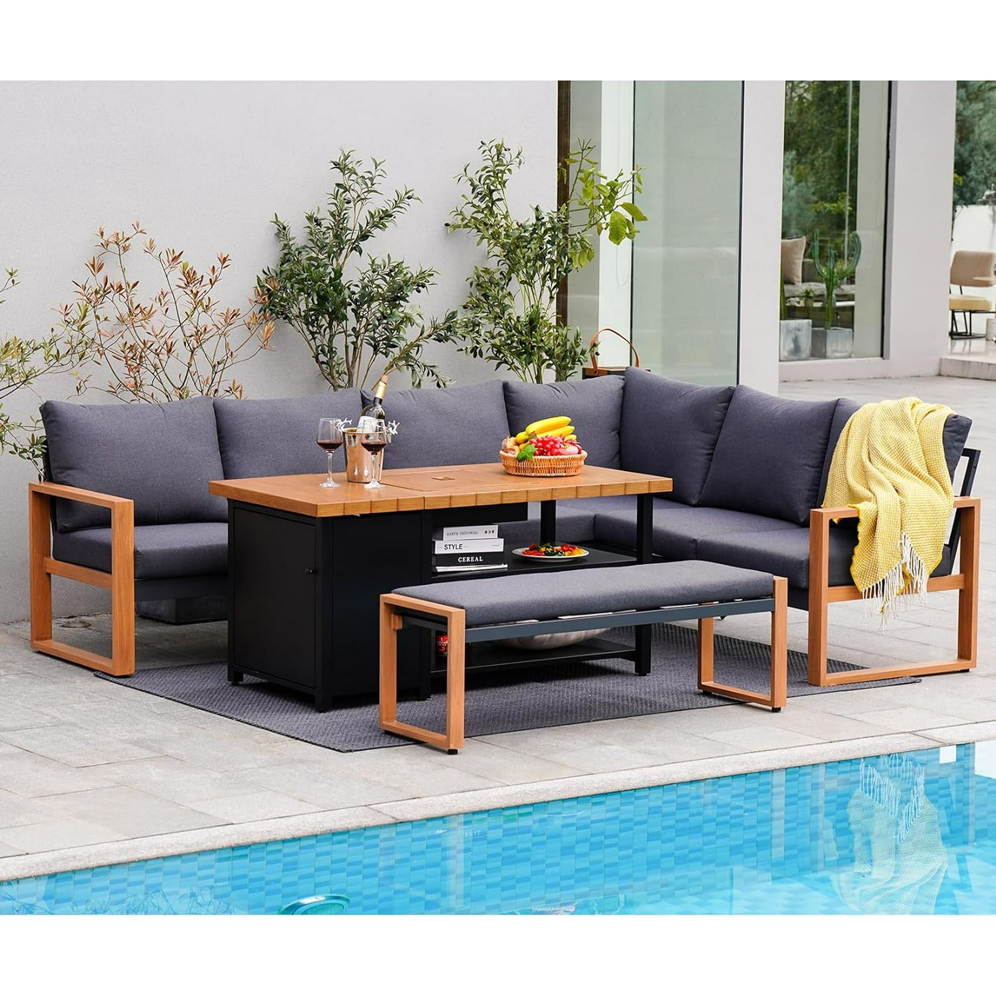 Grand Patio 55''Outdoor Gas Fire Pit Table, 40000 BTU Patio Propane Fire Pit with 2 Tier Shelves