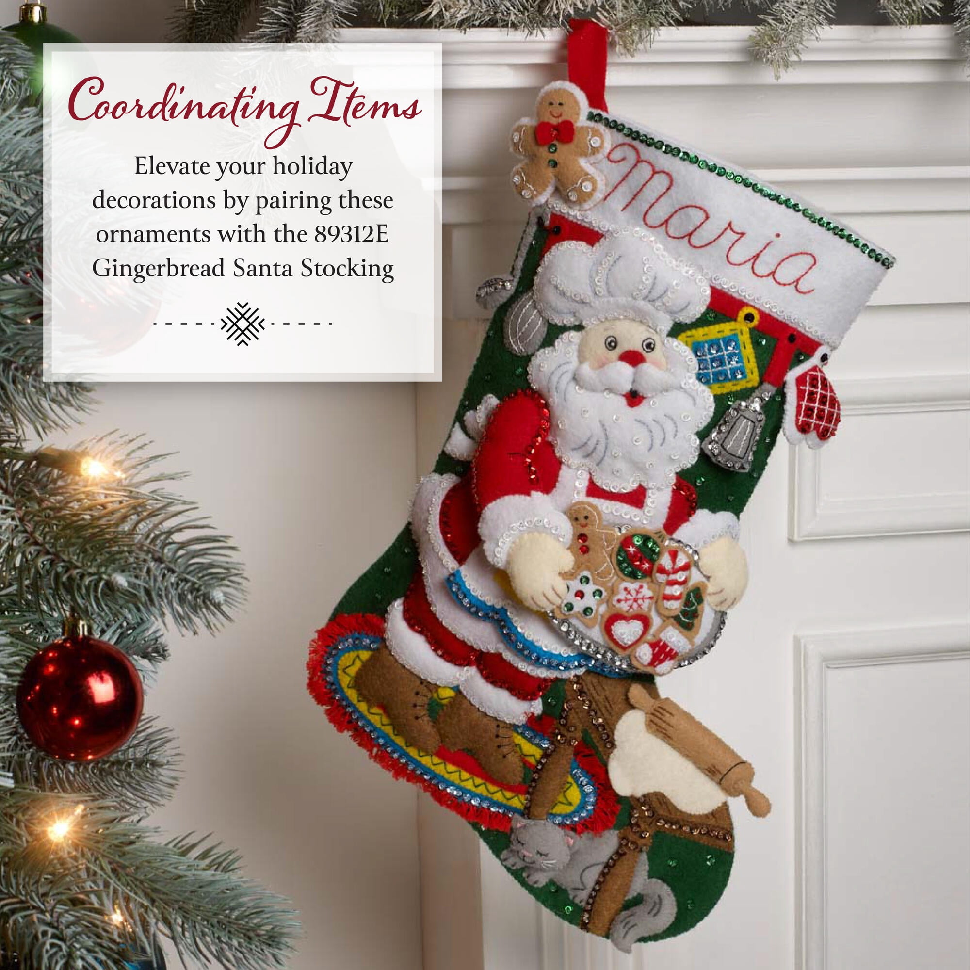 Bucilla Dressed up Gingerbread 6 Count Felt Applique Ornament Kit, 3.5 x 3.25 in