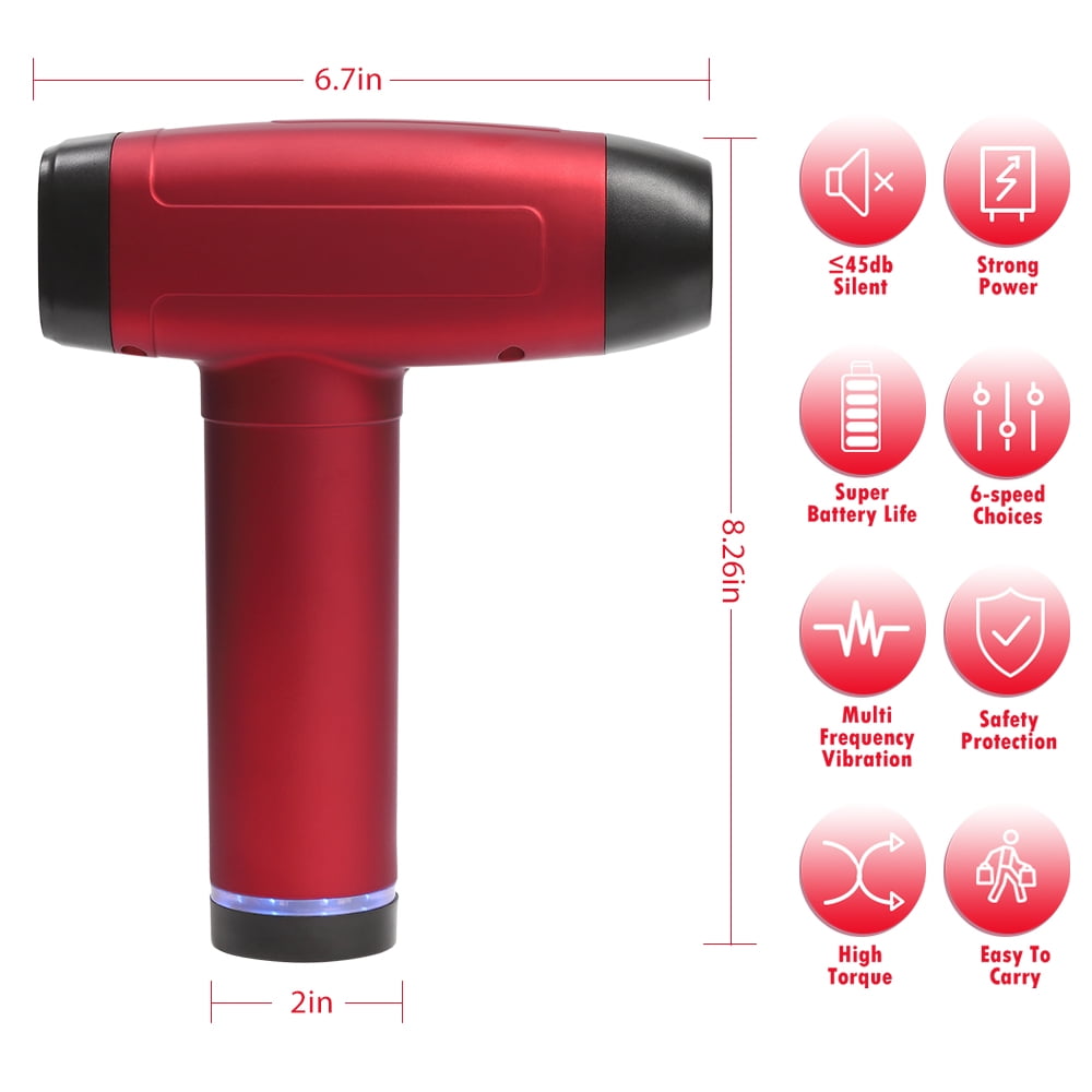 After Gym Ergonomic Massage Gun for Muscle Relief, 6 Speeds, Includes 4 Applicators, Fire Red