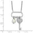 thumbnail image 4 of Sterling Silver Rhodium-Plated Cz Key/Glass Pearl 16In W/2In Ext Necklace (Width 17.8) (Length 18) - Jbsp, 4 of 5