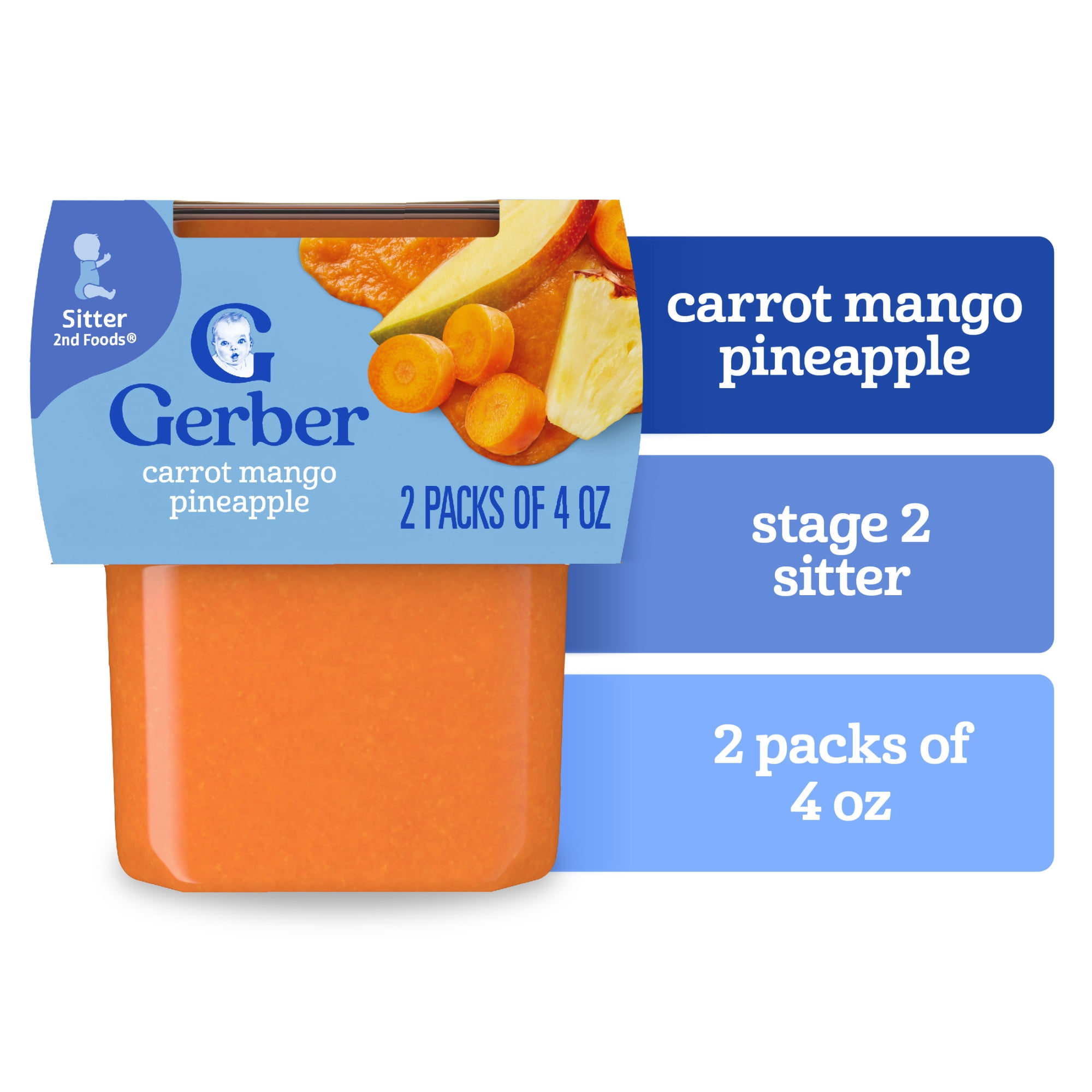 Gerber 2nd Foods, Carrot Mango Pineapple Baby Food, 4 oz Tubs (2 Pack)