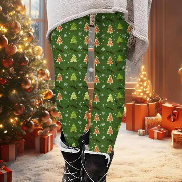 Pantalones largos con estampado navideño, cintura alta, elásticos y suaves, para niña