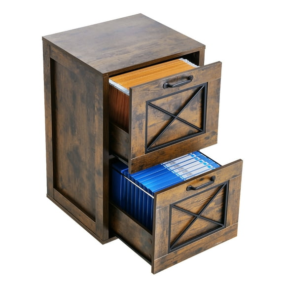 VEVOR 2 Drawer File Cabinet, Vertical Filing Storage Cabinets for Home Office, Heavy-Duty Cabinet with 2-Level Adjustable Hanging Rod, for A4/Letter/Legal Size File, Easy to Assemble (Honey Brown)