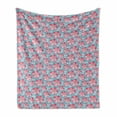 thumbnail image 1 of Blue and Pink Soft Flannel Fleece Throw Blanket, Abstract Petals and Leaves, Cozy Plush for Indoor and Outdoor Use, 70" x 90", Sea Blue Pink, by Ambesonne, 1 of 5