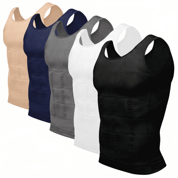 Delconic Men Compression Shapewear Vest Tank Top High Elasticity Breathable Slimming Undershirt Body Shaper for Abdomen Chest Support Black L