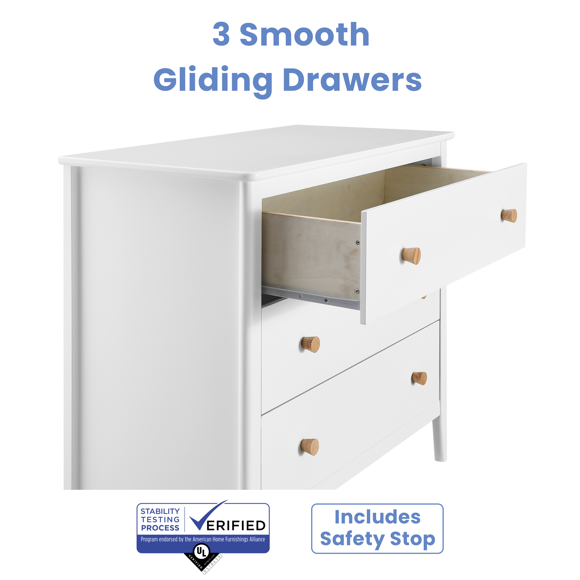 Delta Children Casey 3 Drawer Dresser, Bianca White/Natural