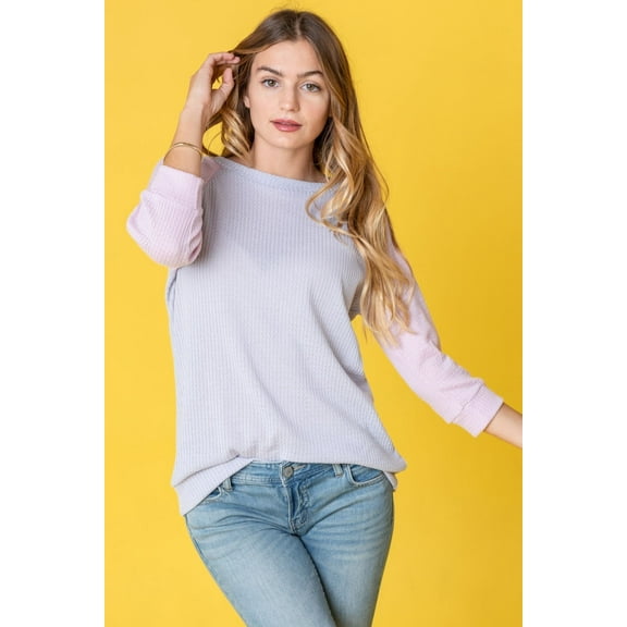 Eloges Women's Pastel Two Tone Waffle Knit Raglan Top