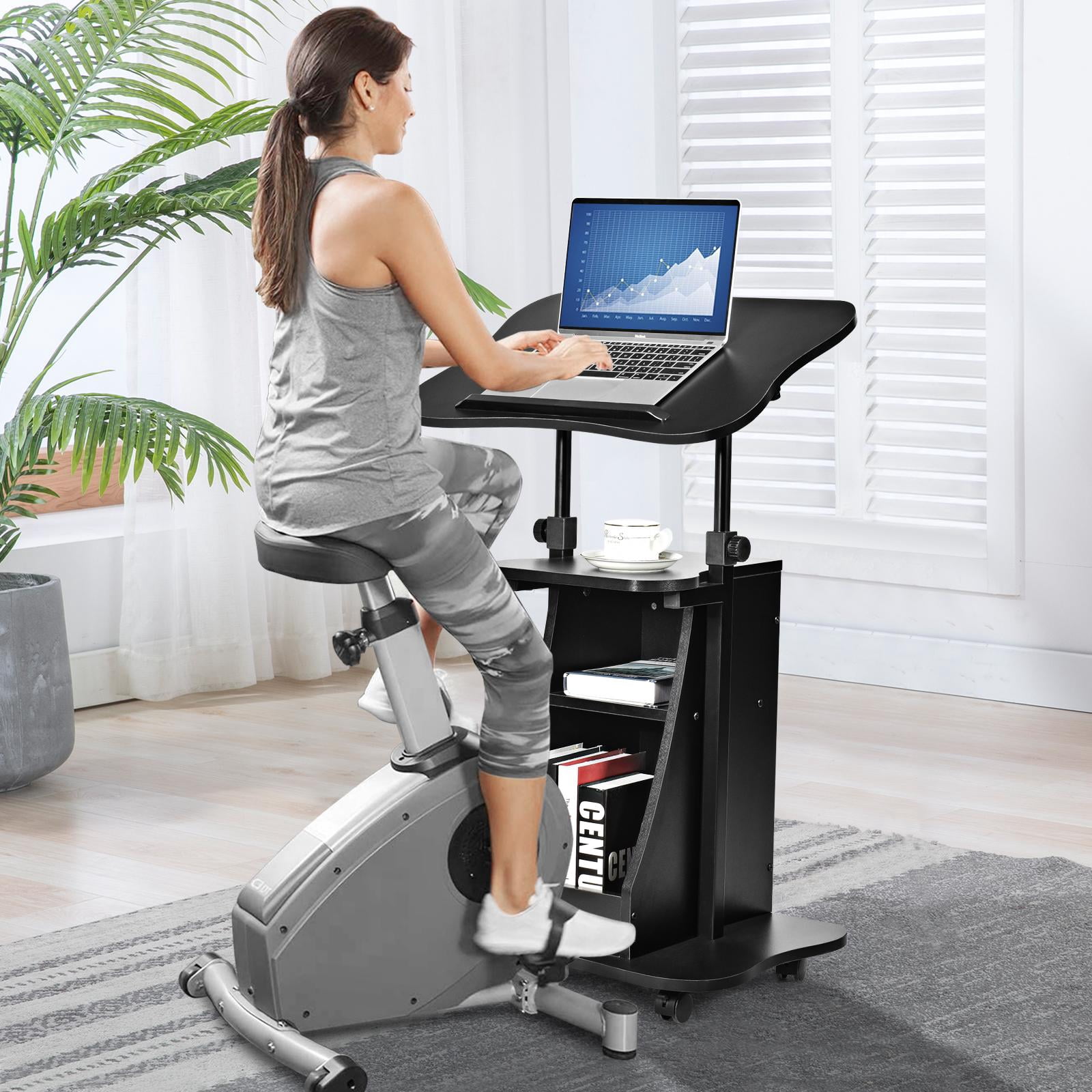 Giantex Stand Up Laptop Podium, Height Adjustable Mobile Stand, olling Lecture Desk, Computer Desk w/Swivel Lockable Wheels, Sit-to-Stand Lectern(1)