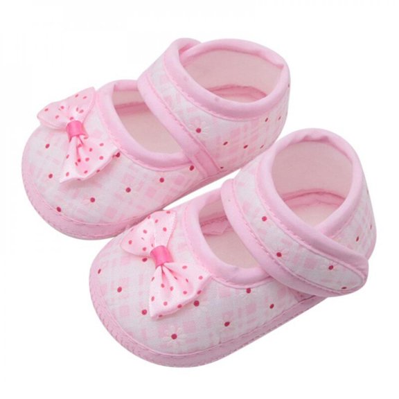 Xinhuaya Baby Girl First Walker Bow Stitching Shoes Wave Printing Princess Toddler Shoes
