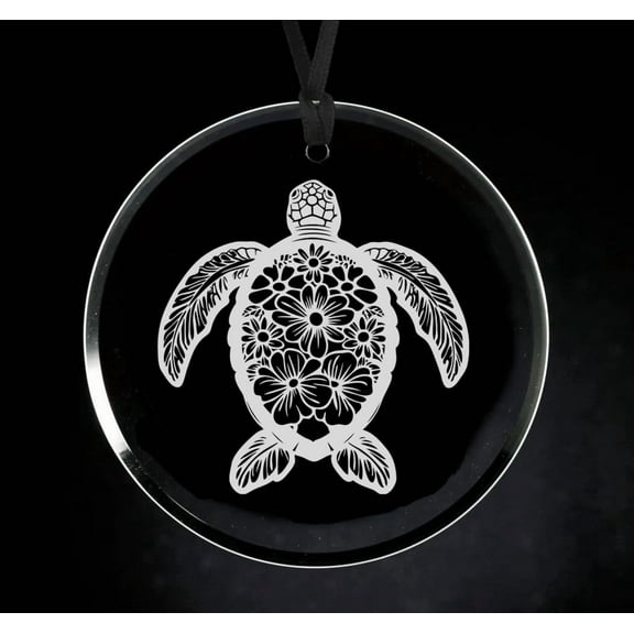 Crystal Glass Circle Ornament Keepsake Gift Floral Turtle