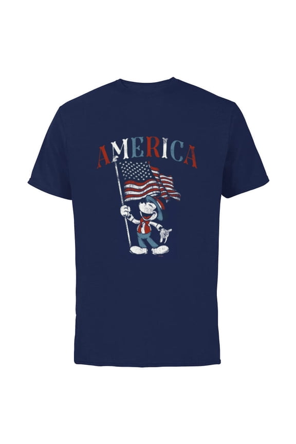 Mickey Mouse with American Flag USA Fourth of July - Short Sleeve Cotton T-Shirt for Adults - Customized-Navy