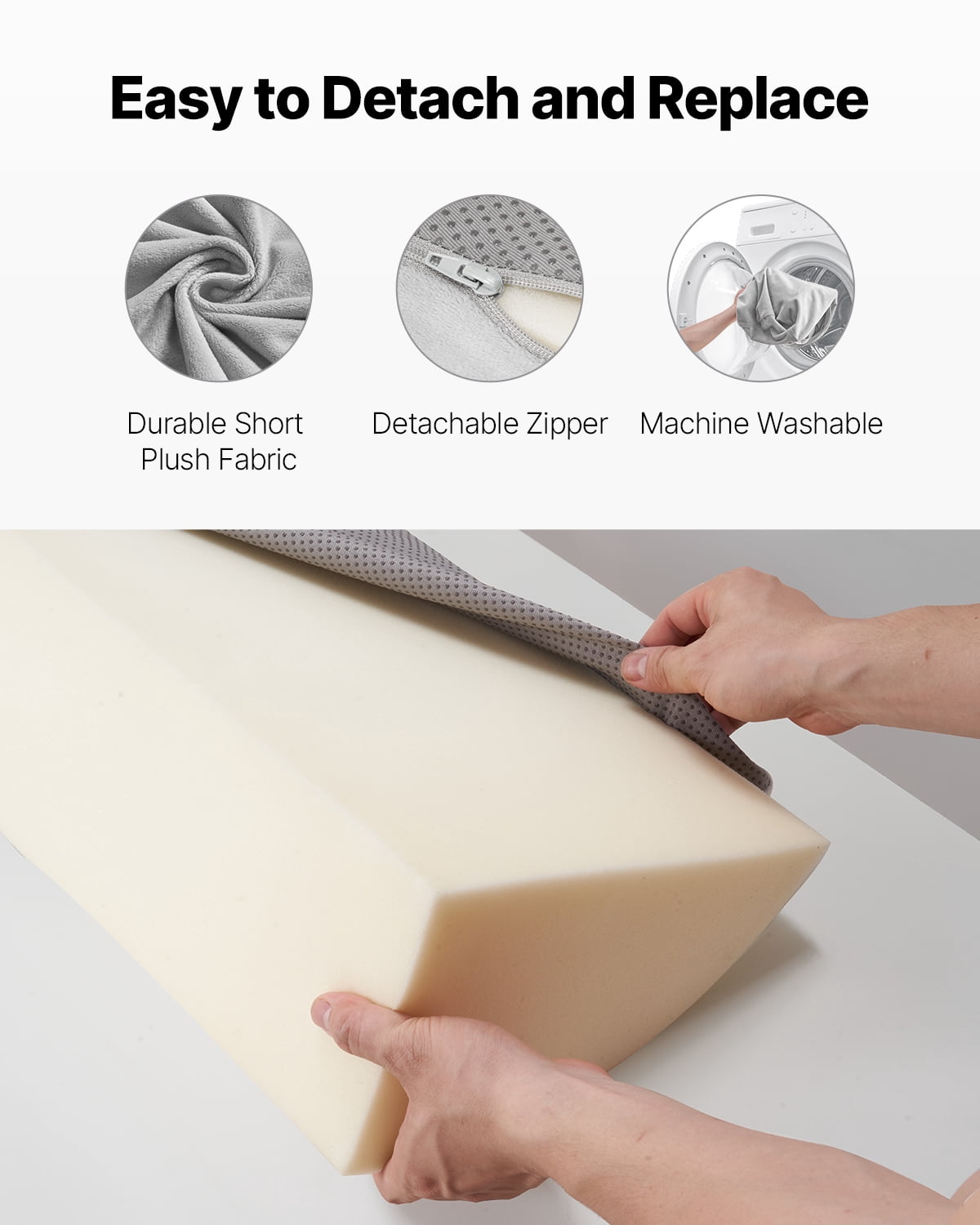 VEVOR Bed Wedge Pillow for Headboard, King Size,76"x10"x6" Bed Gap Filler, Fill 0-7" Gap Between Headboard and Mattress,Soft Plush Mattress Wedge Headboard Pillow with Side Pocket,for Backrest Gray