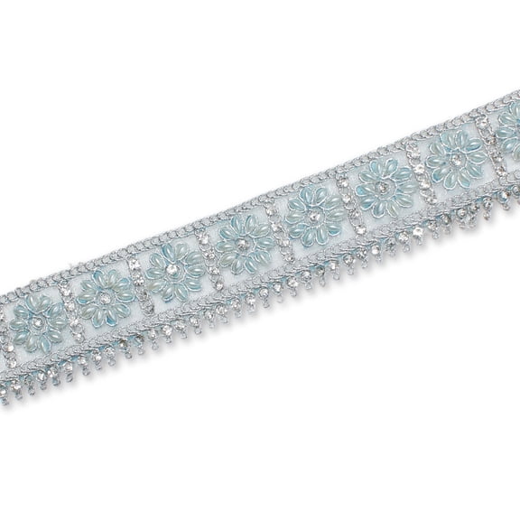 1.5 Inch Floral Geometric Rhinestone Bead Corded Mesh Trim For Dresses, Costumes, Crafts, Upholstery & Décor - Ice Blue 10 Packs (9.8 Yards / 9 Meters, Each)