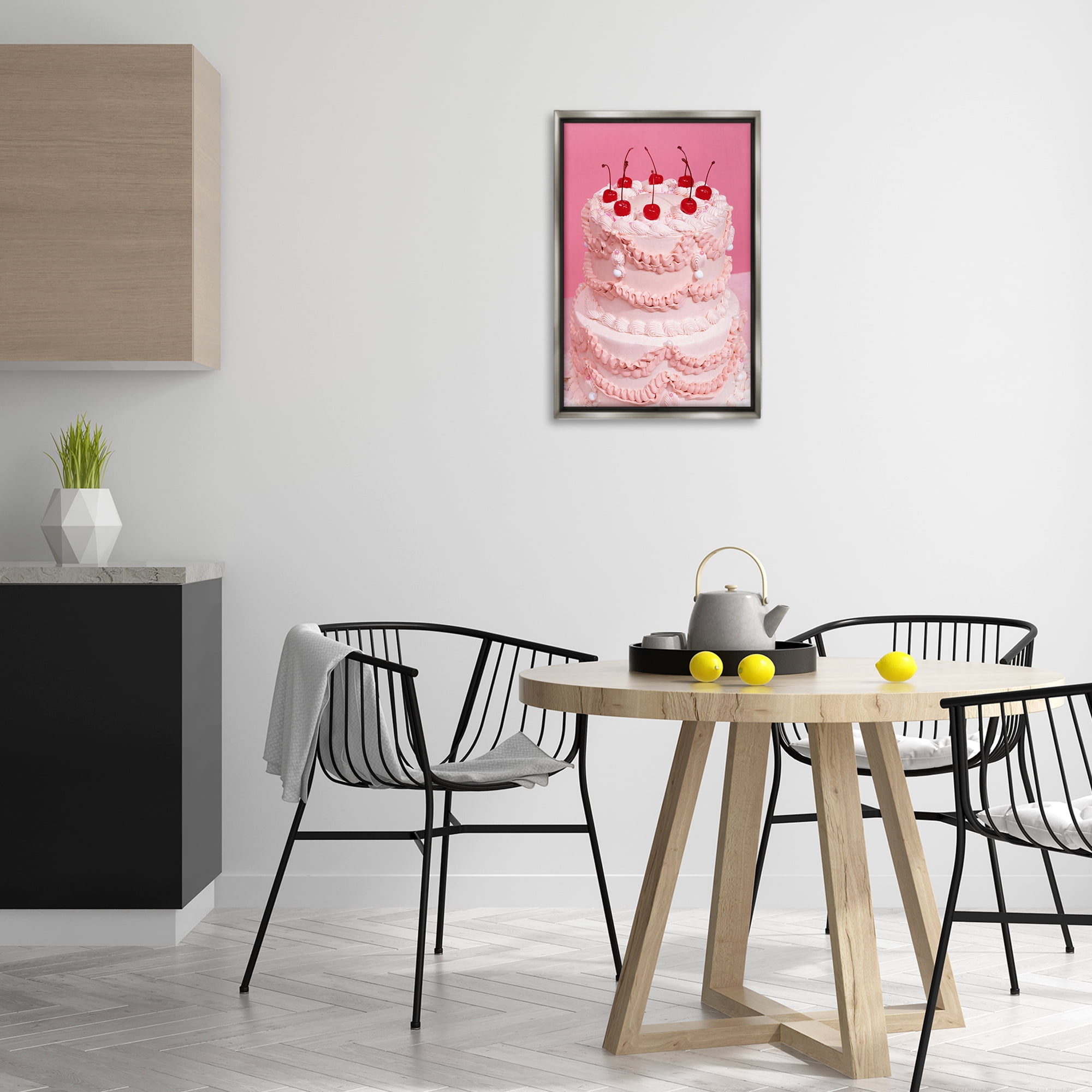 Stupell Industries Pink Cherries Cake Food & Beverage Painting Gray Floater Framed Art Print Wall Art, 17 x 25