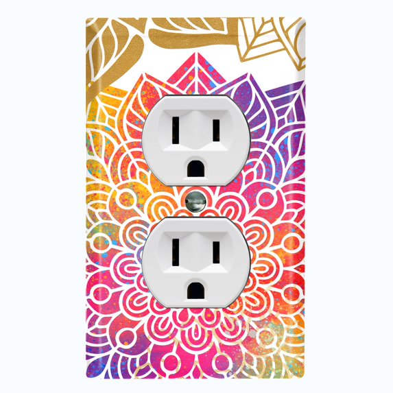 Metal Light Switch Plate Cover Rainbow Mandala Flower Tile Pattern White MDL104