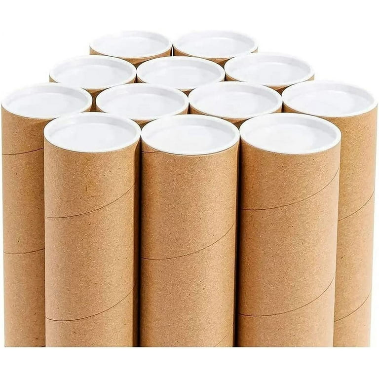 Tubeequeen Kraft Mailing Tubes with End Caps - Art Shipping Tubes 2-inch D  x 24-inch L, 12 Pack