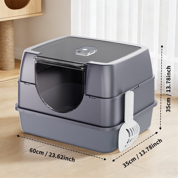 Dark Gray Top Entry Fully Enclosed Cat Litter Box , Anti Splash & Odor Locking, For Large Cats & Multi Cat Households Plastic Bring A Spoon