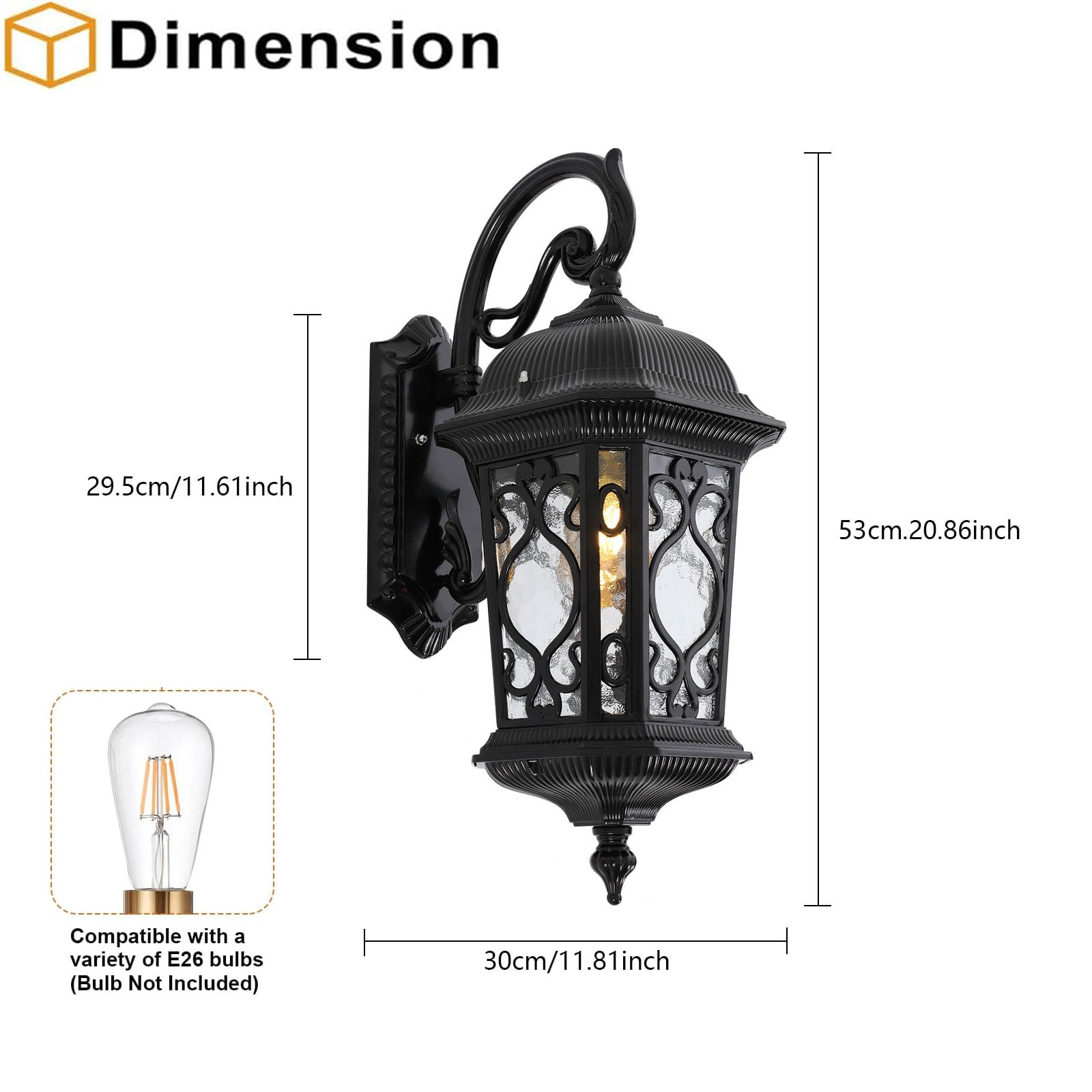 Vintage Wall Lamp, Outdoor Wall Mount Light Fixture Black for Indoor & Outdoor 30*53cm