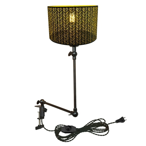 Kiven Dimmable Clip-on Desk Lamp, 1-Light Rattan Nightstand Lamp with Flexible Arm, 8.2FT Plug in Cord, Decorative Clamp Lamp for Office Home Bookshelf Bedside E26 Sokcet DZ0318-1