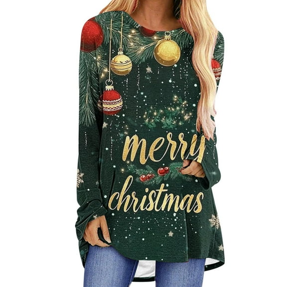 Winter Saving Talove Long Sleeve Shirts for Women Graphic Printed Sweatshirt Women Fall Clothes Fall Outfits Clothes Womens Tops Plus Size Dressy Christmas Shirts