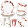 120 PCS Baseball Theme Party Tableware Supplies Set Baseball Birthday Party Baseball Game Dinner Include Dessert Plate Dinner Plate Paper Napkins Forks Cups Disposable Dinnerware for 24 Gues