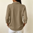 thumbnail image 4 of 3/4 Sleeve Button Collar Polo Shirts for Women Soft Breathable Dressy Casual Blouses Khaki S, 4 of 9