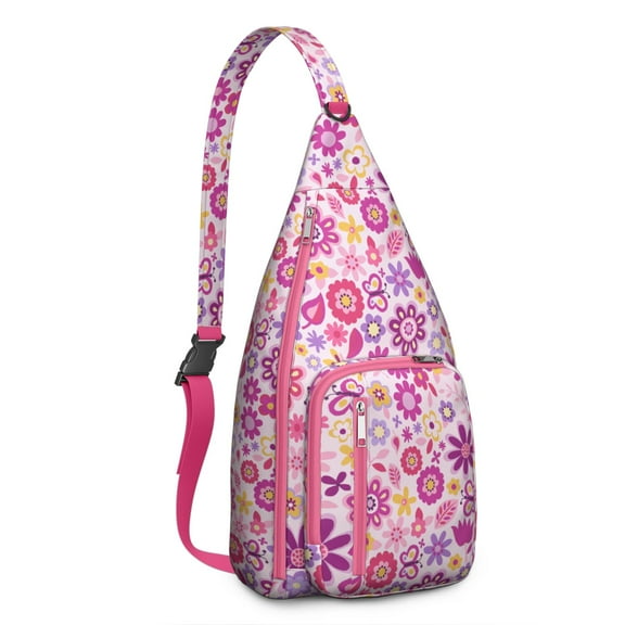 Boho Daisy Floral Sling Backpack – Retro Watercolor Wildflower Crossbody Daypack with Vintage Bloom & Country Garden Aesthetic, Lightweight Travel Bag for Women & Nature Lovers