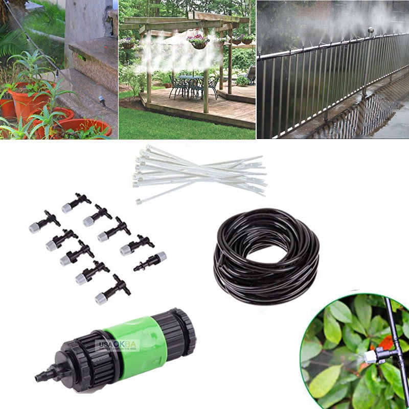 10M 33' Outdoor Garden Patio Misting Cooling System 10 Plastic Mist Nozzle by