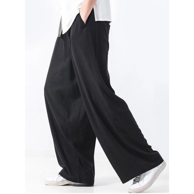 Pantalones de lino pegajosos para hombre Pantalones sueltos y rectos para hombre Pantalones casuales de otoño de algodón y lino Pantalones anchos con colgante para hombre