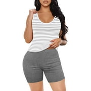 Two Piece Sets for Women Summer Striped Tops Shorts Set Beach Outfits Grey S