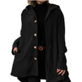 thumbnail image 1 of Chaqueta de Otoño para Mujer con Capucha, Informal, con Botones, Larga, Holgada, de , con Bolsillos. Negro XXL, 1 of 8