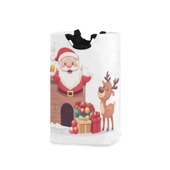 Laundry Basket Laundry Hampers 12.6*11* 22.7 Inch Storage Basket Laundry Hampers is Lightweight and Foldable Santa Claus and Deer Pictures