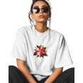 thumbnail image 2 of T Shirts for Women Short Sleeve Cotton Crewneck T-Shirt, Christmas Poinsettia Flowers Embroidery Tee Tops Casual Basic T-Shirts, XS-5XL White XXL, 2 of 7