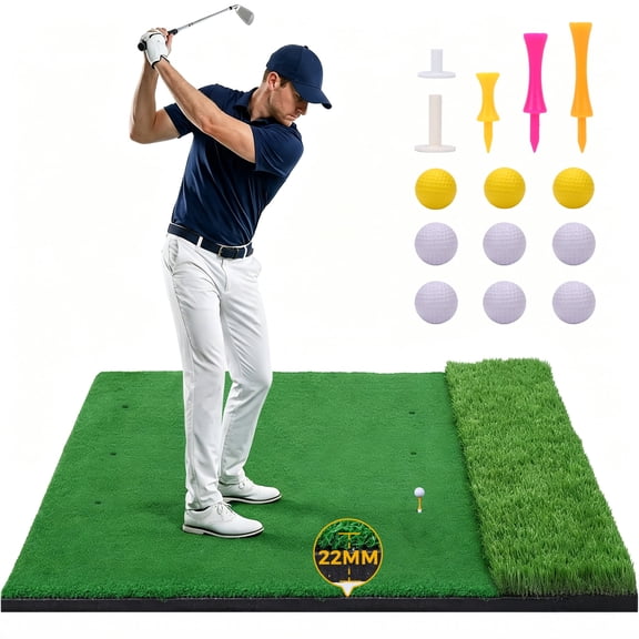 Skyhot 5x4ft Golf Mat, Thickened Artificial Turf Practice Golf Hitting Mat with Ball Tray for Outdoor & Indoor, Gifts for Men/Golfers