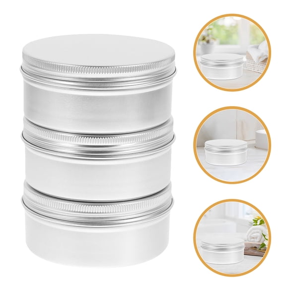 IBASETOY 3Pcs Plated Silver Aluminum Storage Cans Round Boxes with Screw Lid for Home Use