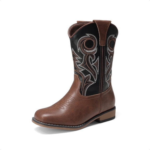 DREAM PAIRS Kids' Western Cowboy Boots Classic Embroidered Cowgirl Boots for Toddlers/Little Kids Durable Non-Slip Western Boots with Convenient Pull Tabs