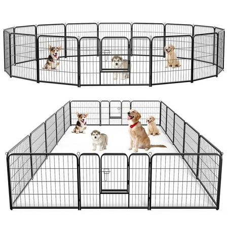 edx Dog Playpen  16 Panels 24  Heavy Duty Metal Foldable Pet Fence with Doors Indoor Outdoor