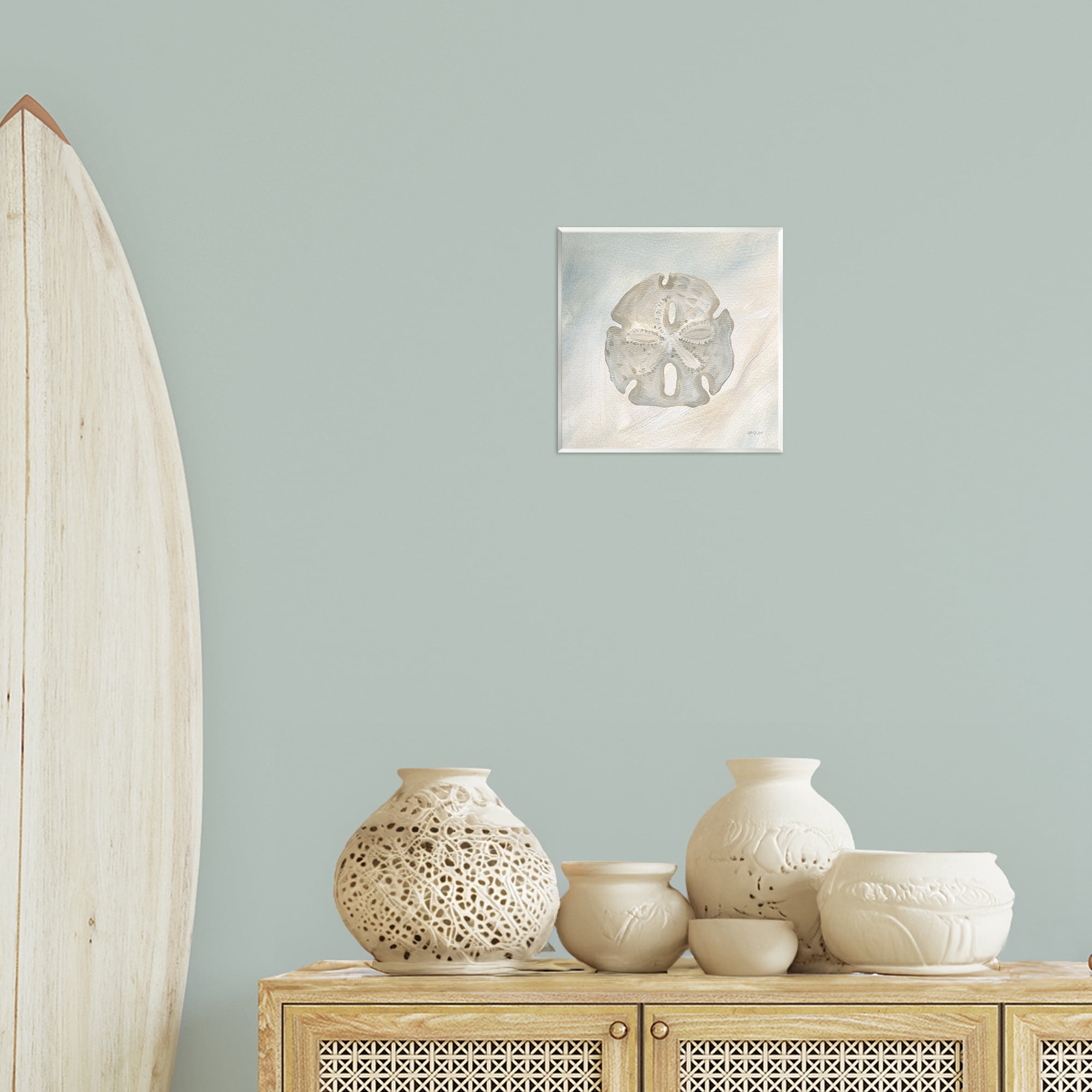 Stupell Industries Sand Dollar over Beige Coastal Painting Unframed Art Print Wall Art, 12 x 12