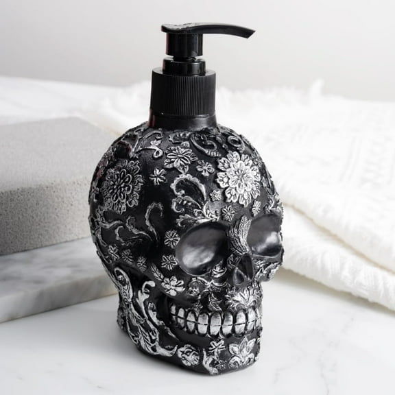 Skull  Soap Dispenser with Rust Proof Pump, Refillable Liquid Hand Lotion Bottle for Bathroom, Bedroom and Kitchen ,Checkerboard Decor