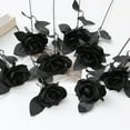 thumbnail image 6 of TanSiDing 3pcs Black and White Roses Artificial Flowers with Stems, Faux Silk Flowers Bridal Gothic Wedding Bouquet, Realistic Blossom Flora for Home, Office, Hotel Decorations, 6 of 6