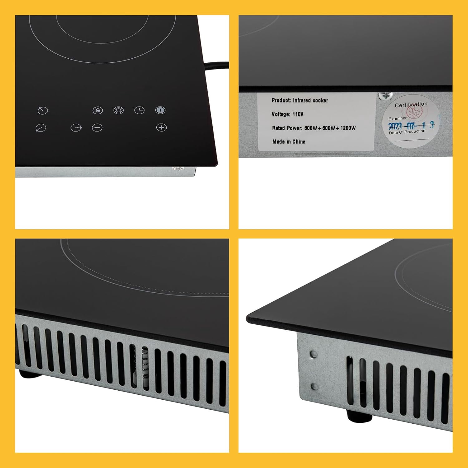 Ceramic Cooktop 23.23*20.47in, 800W+600W+1200W Electric Ceramic Cooktop w/o Plug, 3-Burner Electric Stove 176-1202°F 0-120min, Safety Lock Sensor Touch Control 9 Heating Levels